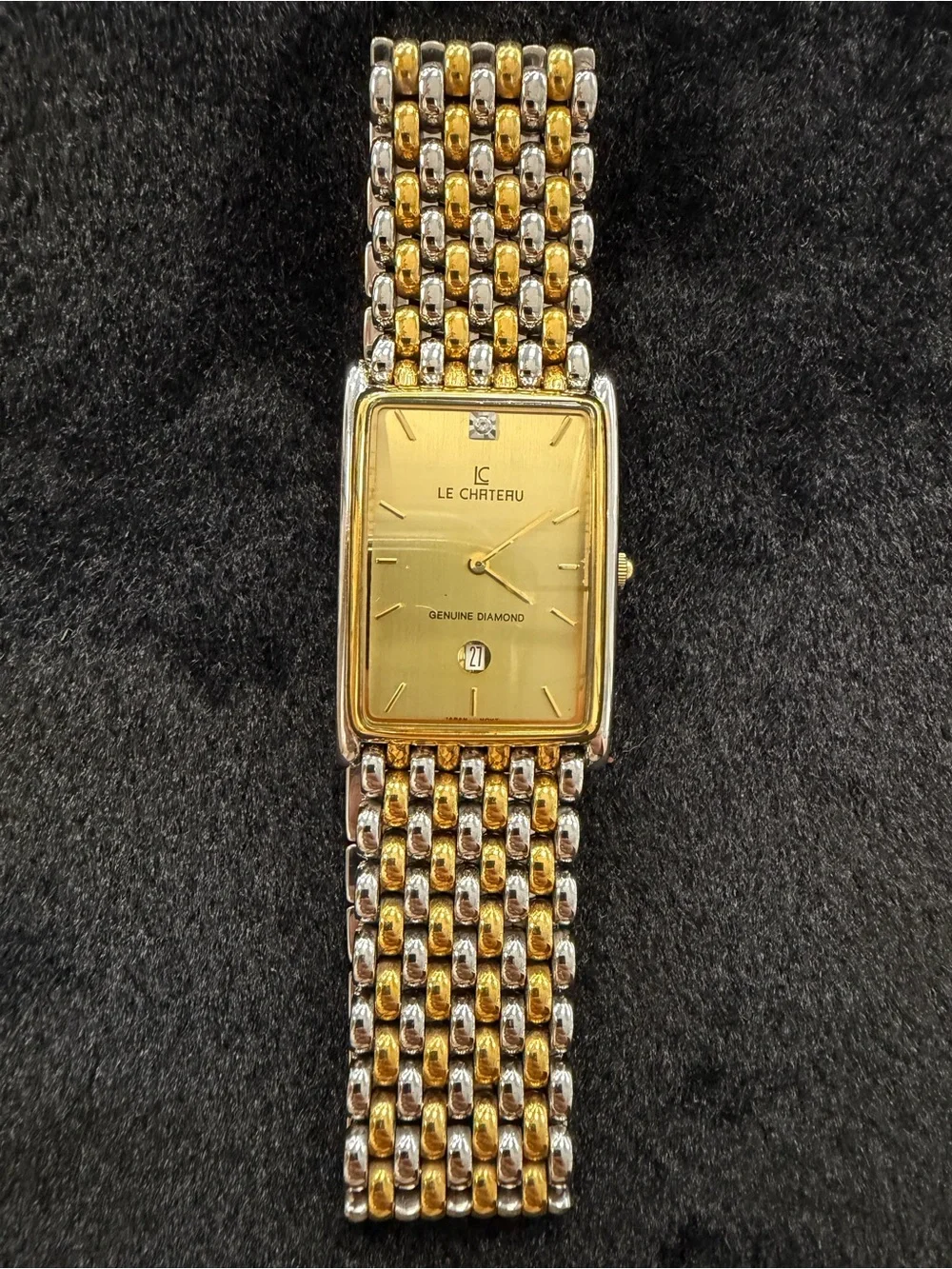Le Chateau 18k GP Panther Style Low Profile Sleek Two Tone Dress Watch